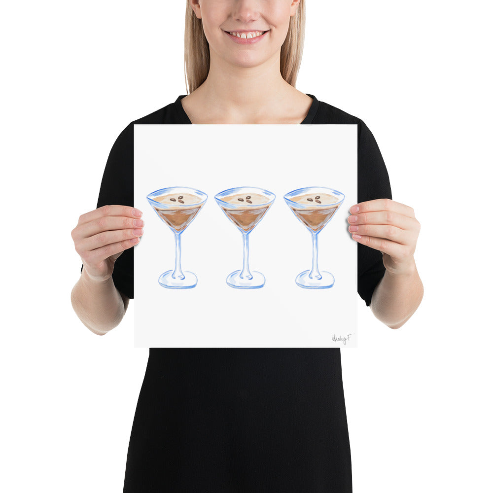 Print | Watercolor Espresso Martini Trio Painting | Bar Cart Decor | Cocktail Art Poster