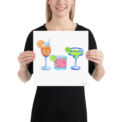 Print | Bright Cocktail Trio Aperol Spritz Margarita Paloma Watercolor | Various Sizes