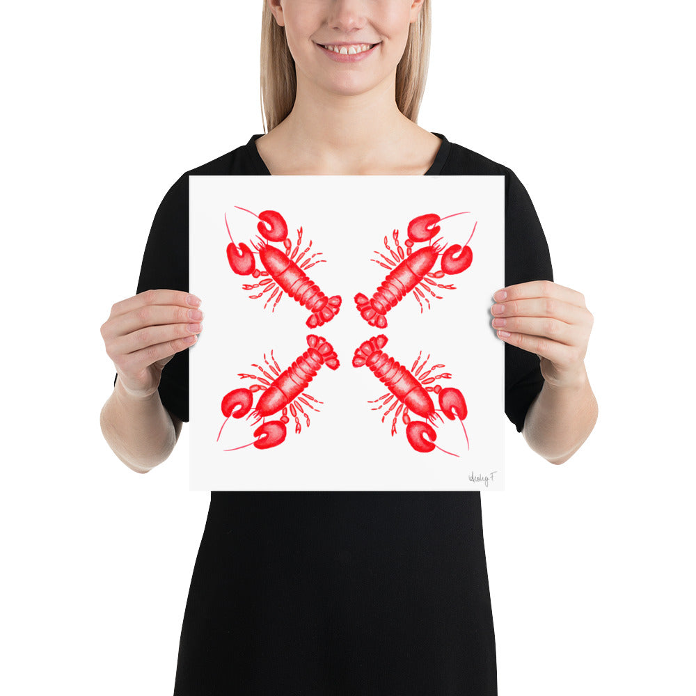 Print | Red Lobsters Watercolor 12″×12″
