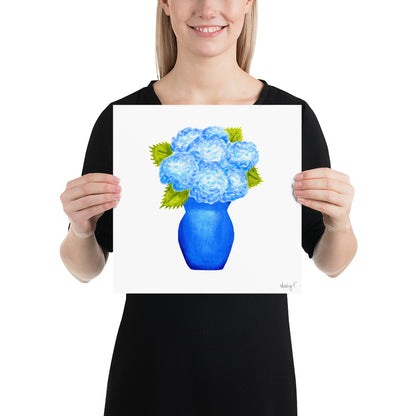 Print | Blue Hydrangea Blooms in Blue Vase | Various Sizes