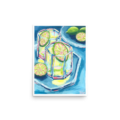 “Margarita Night” | Blue, Pink, & Green | Abstract Acrylic Cocktail Arr Print 12″×16″