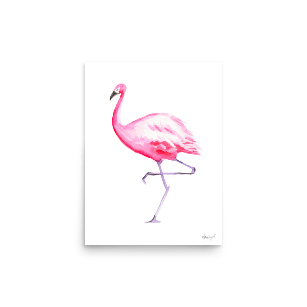 Hot Pink Flamingo Watercolor Print | Various Sizes 12″×16″