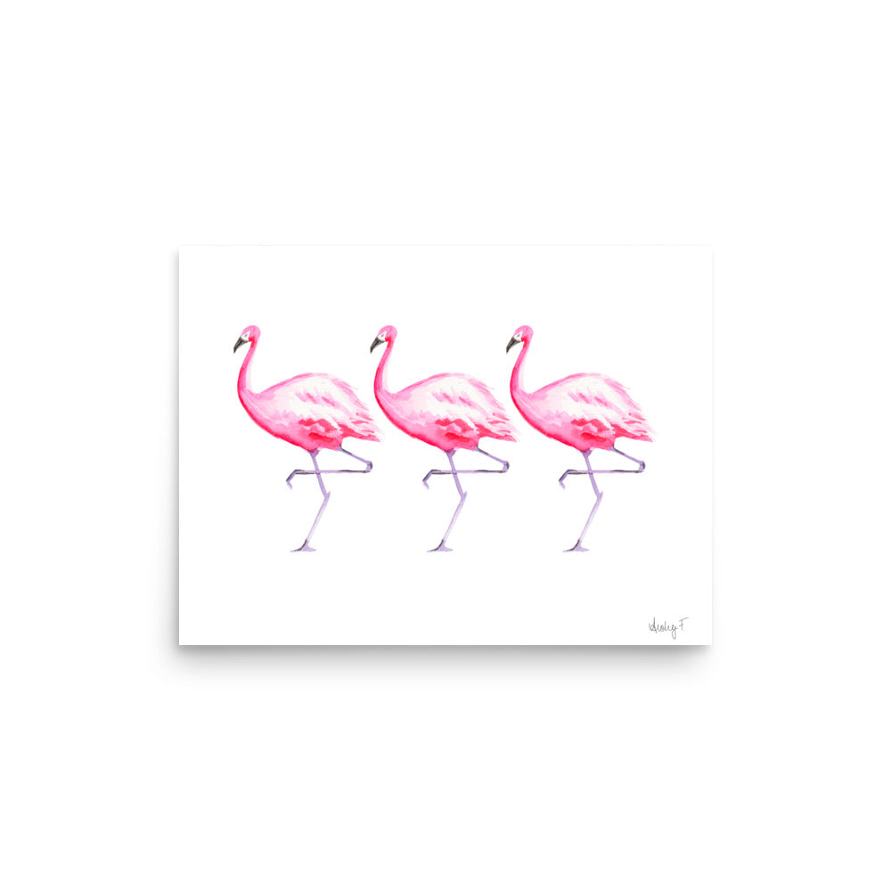 Hot Pink Flamingo Trio Watercolor Print | Various Sizes 12×16