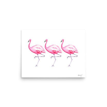Hot Pink Flamingo Trio Watercolor Print | Various Sizes 12×16