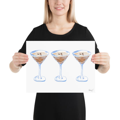 Print | Watercolor Espresso Martini Trio Painting | Bar Cart Decor | Cocktail Art Poster