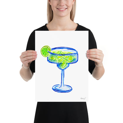 Print | Bright Blue Tequila Margarita Watercolor | Blue Green | Bar Cart Cocktail Kitchen Art Wall Decor | Coastal Cowgirl | Dorm Preppy