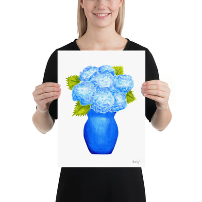 Print | Blue Hydrangea Blooms in Blue Vase | Various Sizes