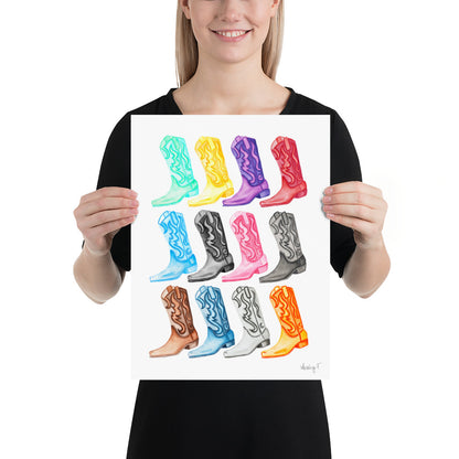 Print | Watercolor 12 Cowboy Boots 12″×16″