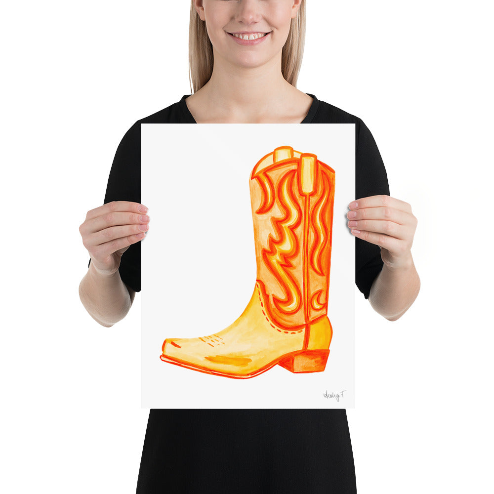 Print | Watercolor Orange Cowboy Boot 12″×16″