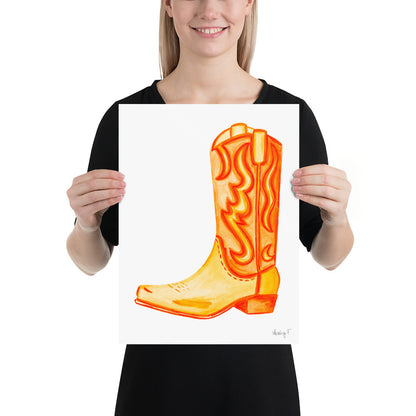 Print | Watercolor Orange Cowboy Boot 12″×16″
