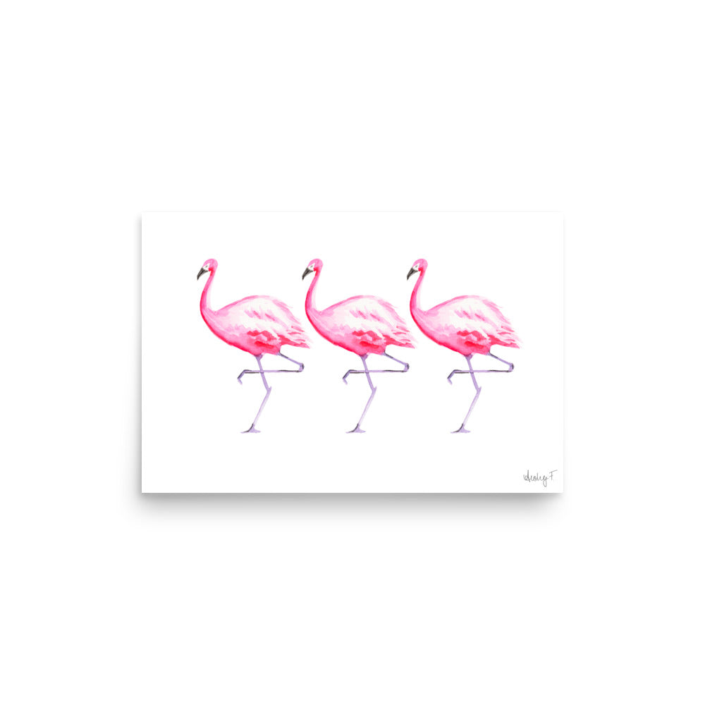 Hot Pink Flamingo Trio Watercolor Print | Various Sizes 12″×18″