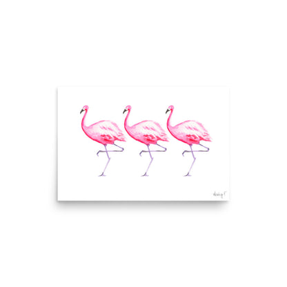 Hot Pink Flamingo Trio Watercolor Print | Various Sizes 12″×18″