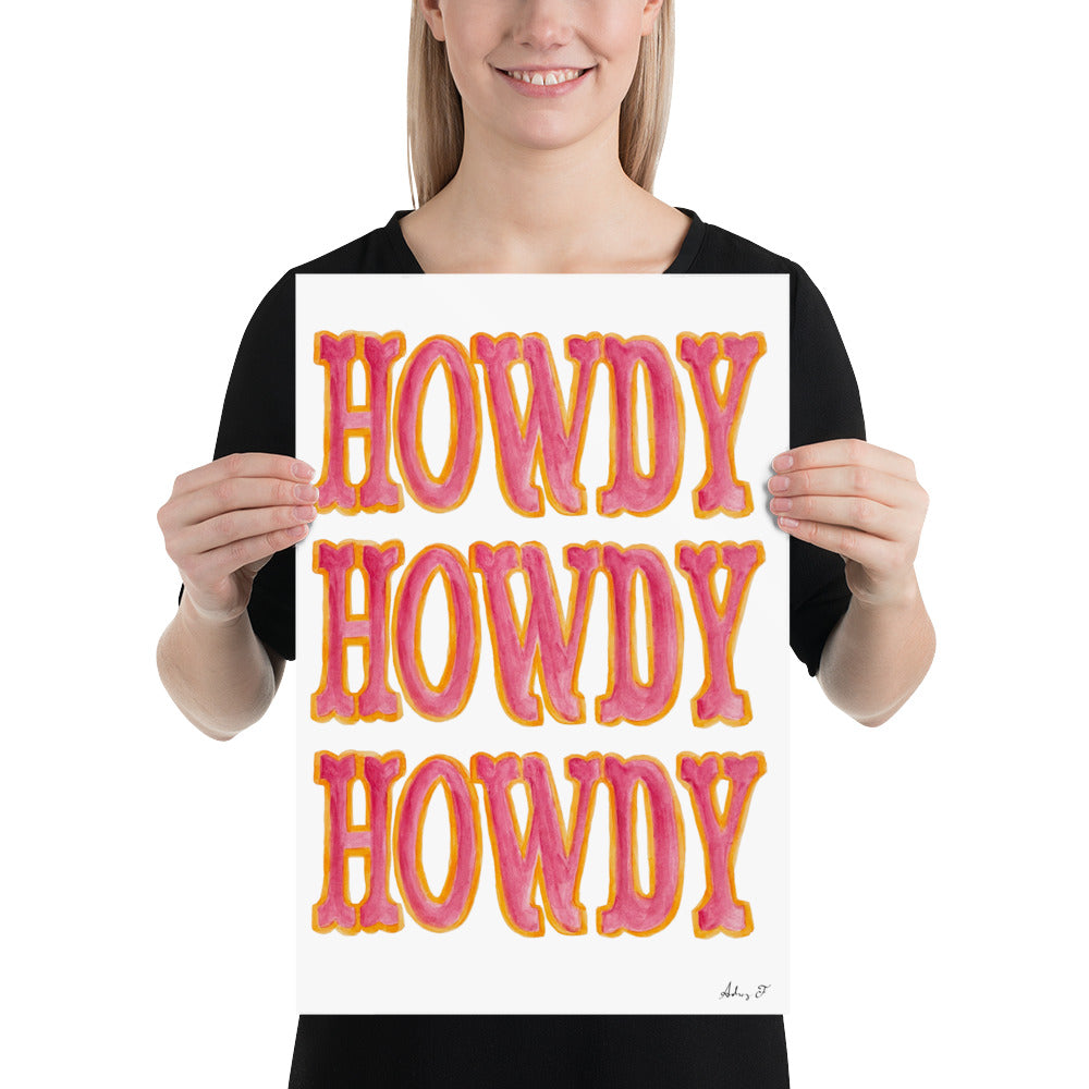 Print | Triple Hot Pink Howdy | Western Watercolor Painting | Southern Decor | Rustic Decor | Cowgirl Art |  Cowboys | Various Sizes