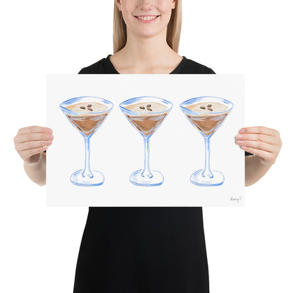 Print | Watercolor Espresso Martini Trio Painting | Bar Cart Decor | Cocktail Art Poster