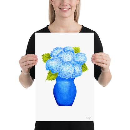 Print | Blue Hydrangea Blooms in Blue Vase | Various Sizes