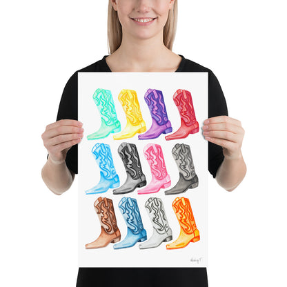 Print | Watercolor 12 Cowboy Boots 12″×18″