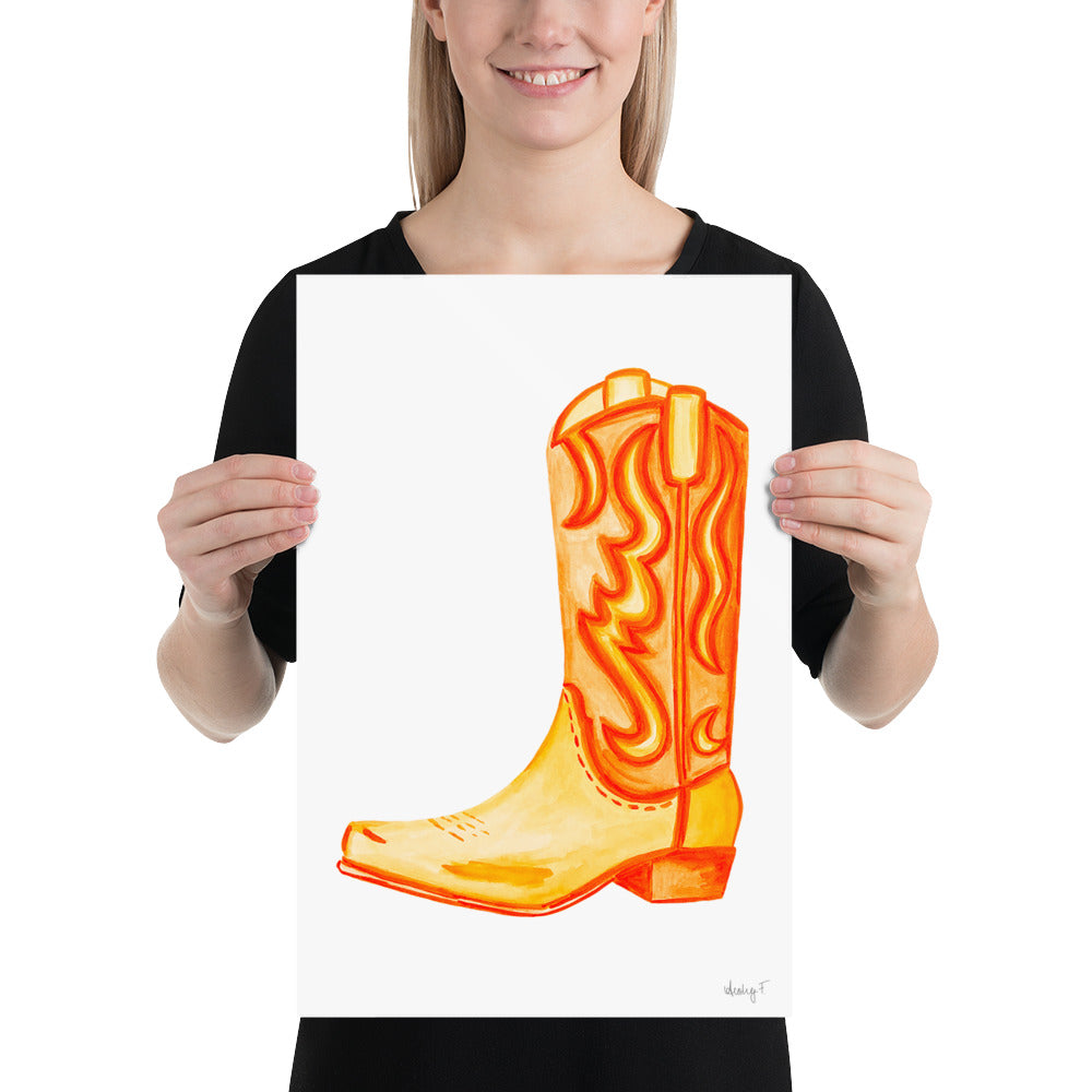 Print | Watercolor Orange Cowboy Boot 12″×18″