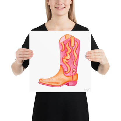 Print | Hot Pink & Orange Cowboy Boot Watercolor | Various Sizes