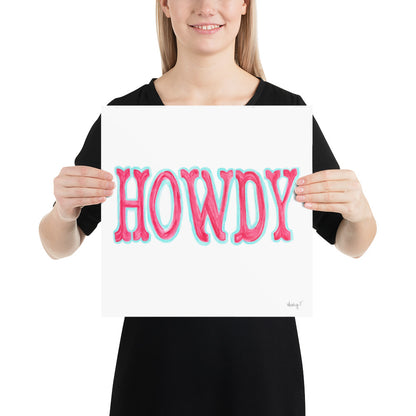 Print | Hot Pink Blue Howdy Western Watercolor | Various Sizes