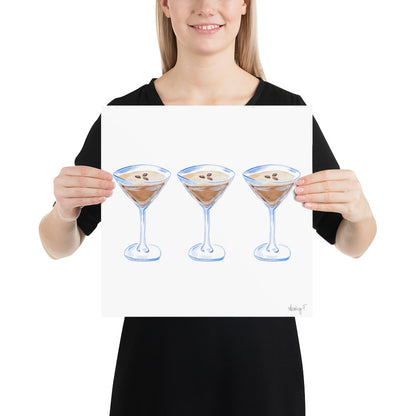 Print | Watercolor Espresso Martini Trio Painting | Bar Cart Decor | Cocktail Art Poster