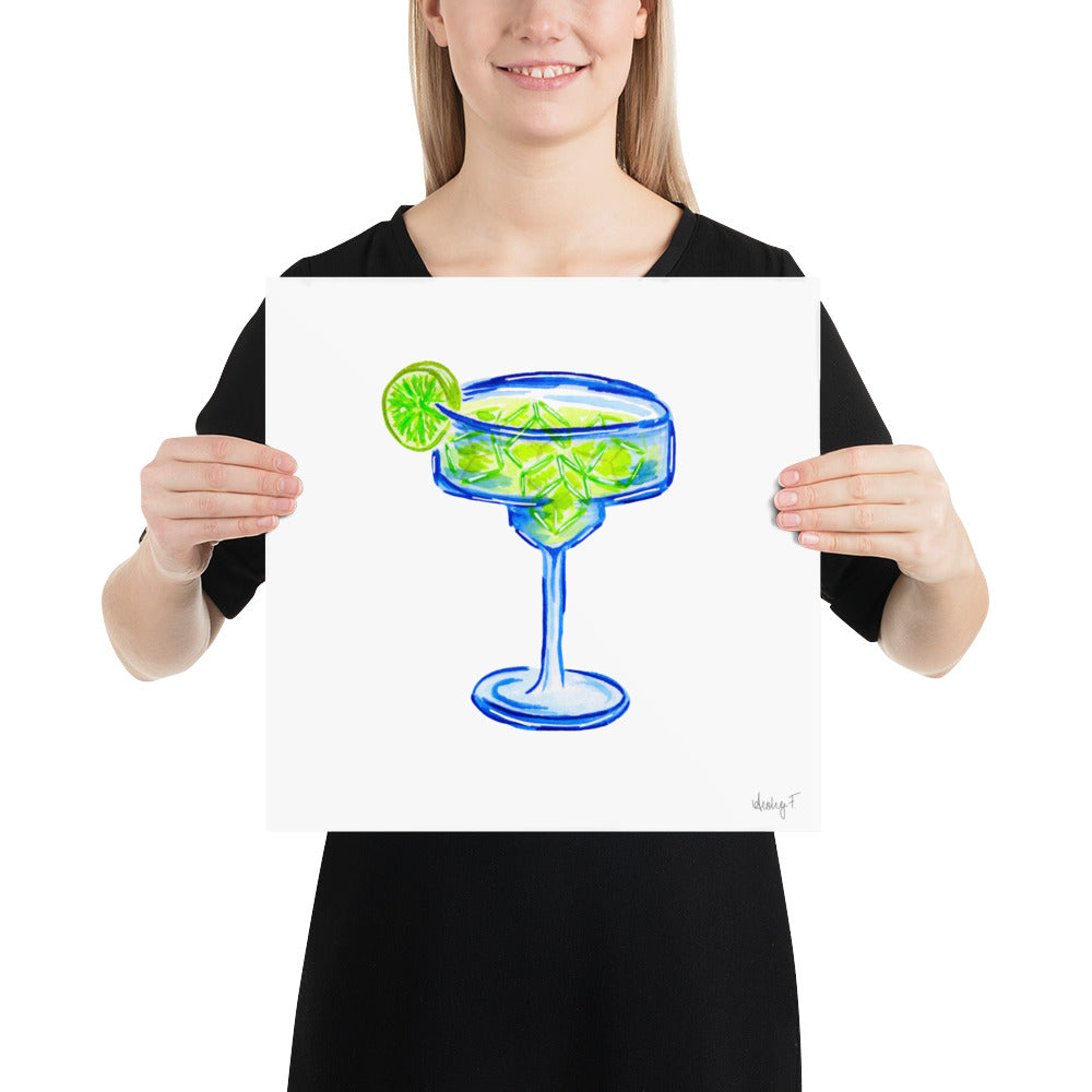 Print | Bright Blue Tequila Margarita Watercolor | Blue Green | Bar Cart Cocktail Kitchen Art Wall Decor | Coastal Cowgirl | Dorm Preppy