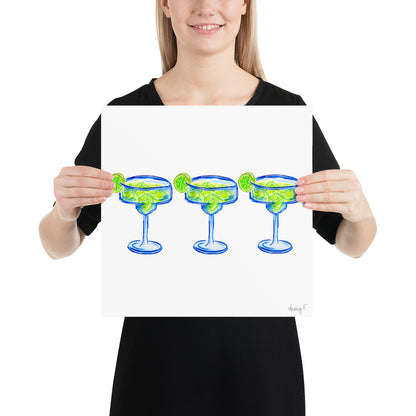 Print | Bright Blue Tequila Margarita Watercolor Trio| Blue Green | Bar Cart Cocktail Kitchen Art Wall Decor | Coastal Cowgirl | Dorm Preppy