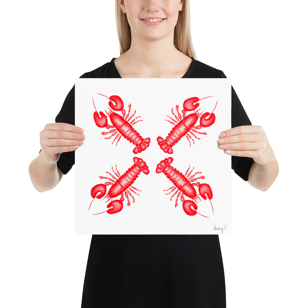 Print | Red Lobsters Watercolor 14″×14″