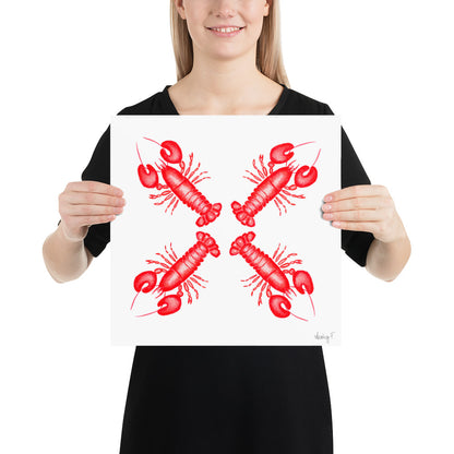 Print | Red Lobsters Watercolor 14″×14″