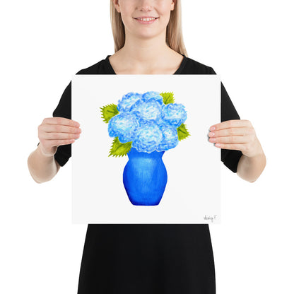 Print | Blue Hydrangea Blooms in Blue Vase | Various Sizes