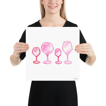 Print | Watercolor Pink Wine Glasses Quad 14×14