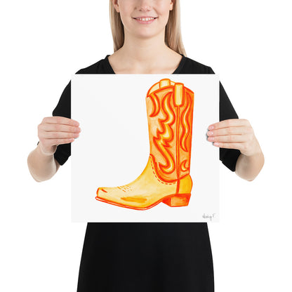 Print | Watercolor Orange Cowboy Boot 14″×14″