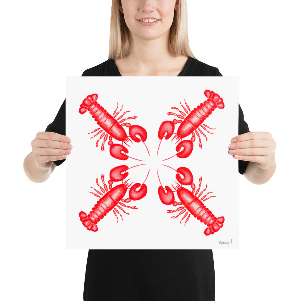 Print | Red Lobsters Watercolor 16″×16″