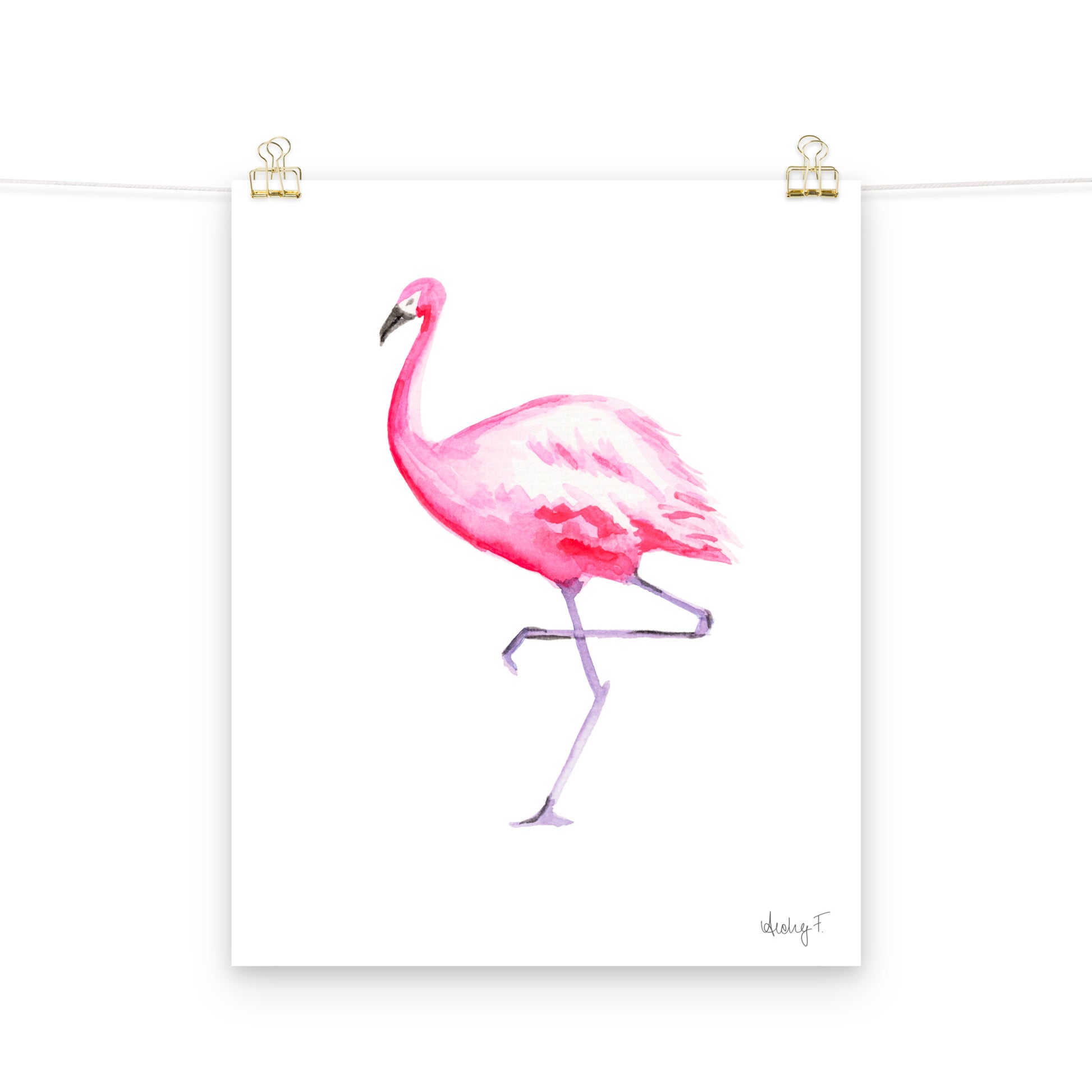 Hot Pink Flamingo Watercolor Print | Various Sizes 16″×20″