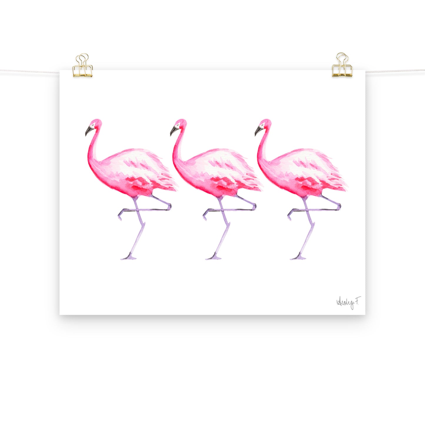 Hot Pink Flamingo Trio Watercolor Print | Various Sizes 16″×20″