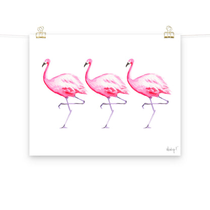 Hot Pink Flamingo Trio Watercolor Print | Various Sizes 16″×20″