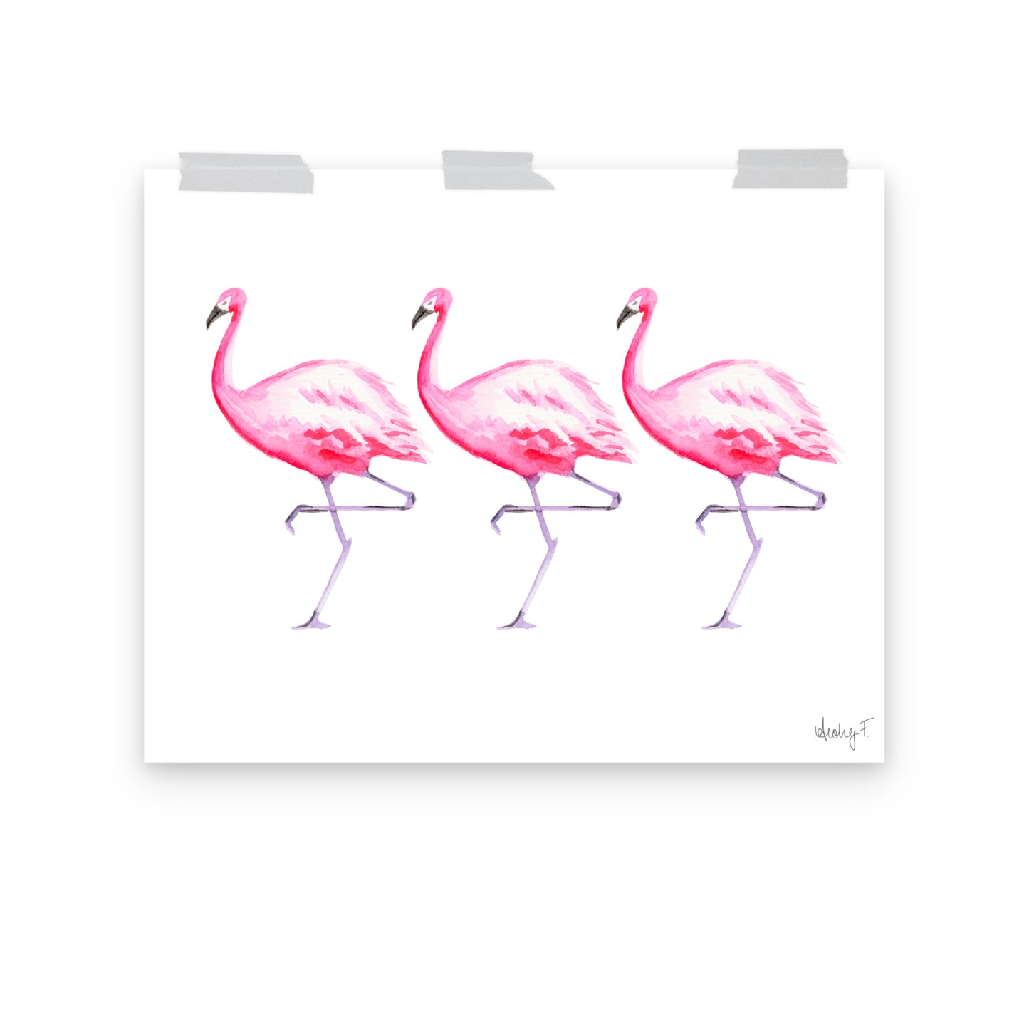 Hot Pink Flamingo Trio Watercolor Print | Various Sizes