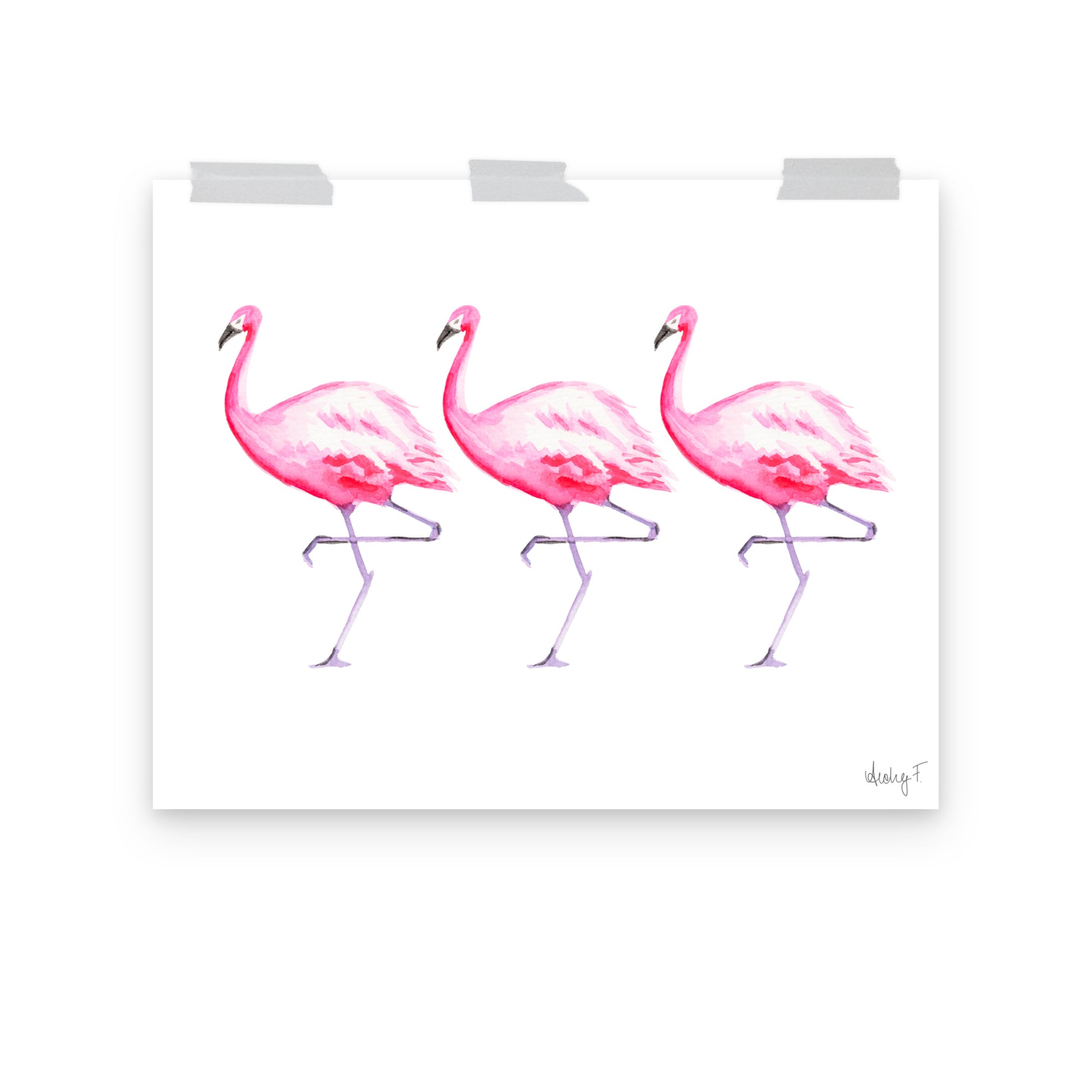 Hot Pink Flamingo Trio Watercolor Print | Various Sizes