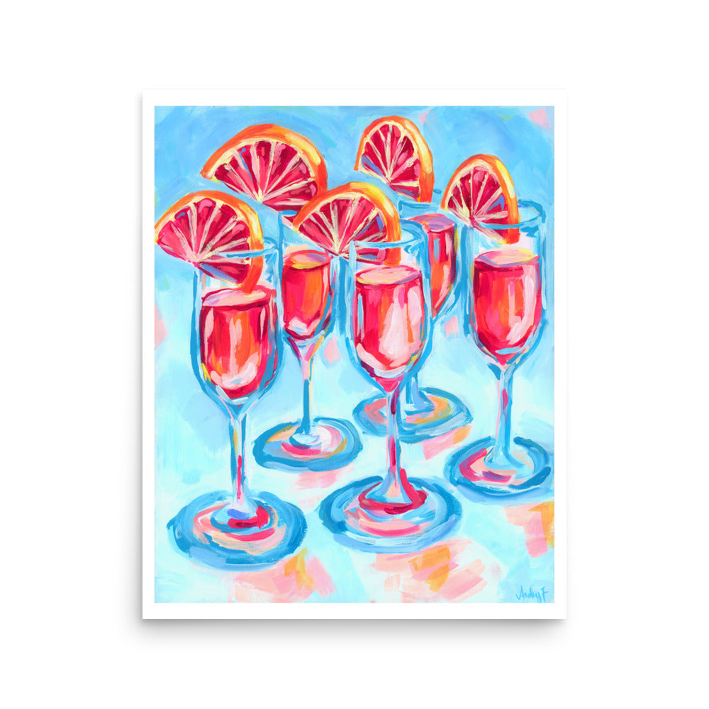 Pink Blood Orange Mimosas Blue Champagne Flutes Abstract Acrylic Print 16″×20″