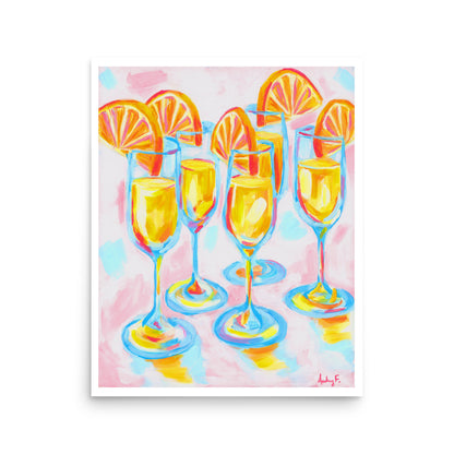 Pink & Orange Mimosas Blue Champagne Flutes Abstract Acrylic Print 16″×20″