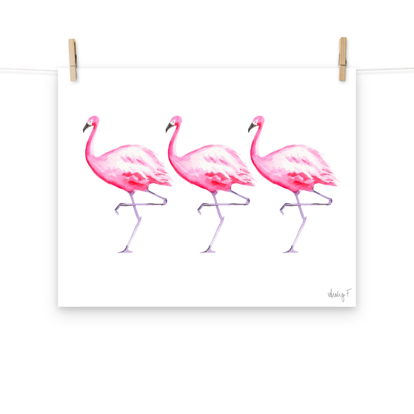 Hot Pink Flamingo Trio Watercolor Print | Various Sizes