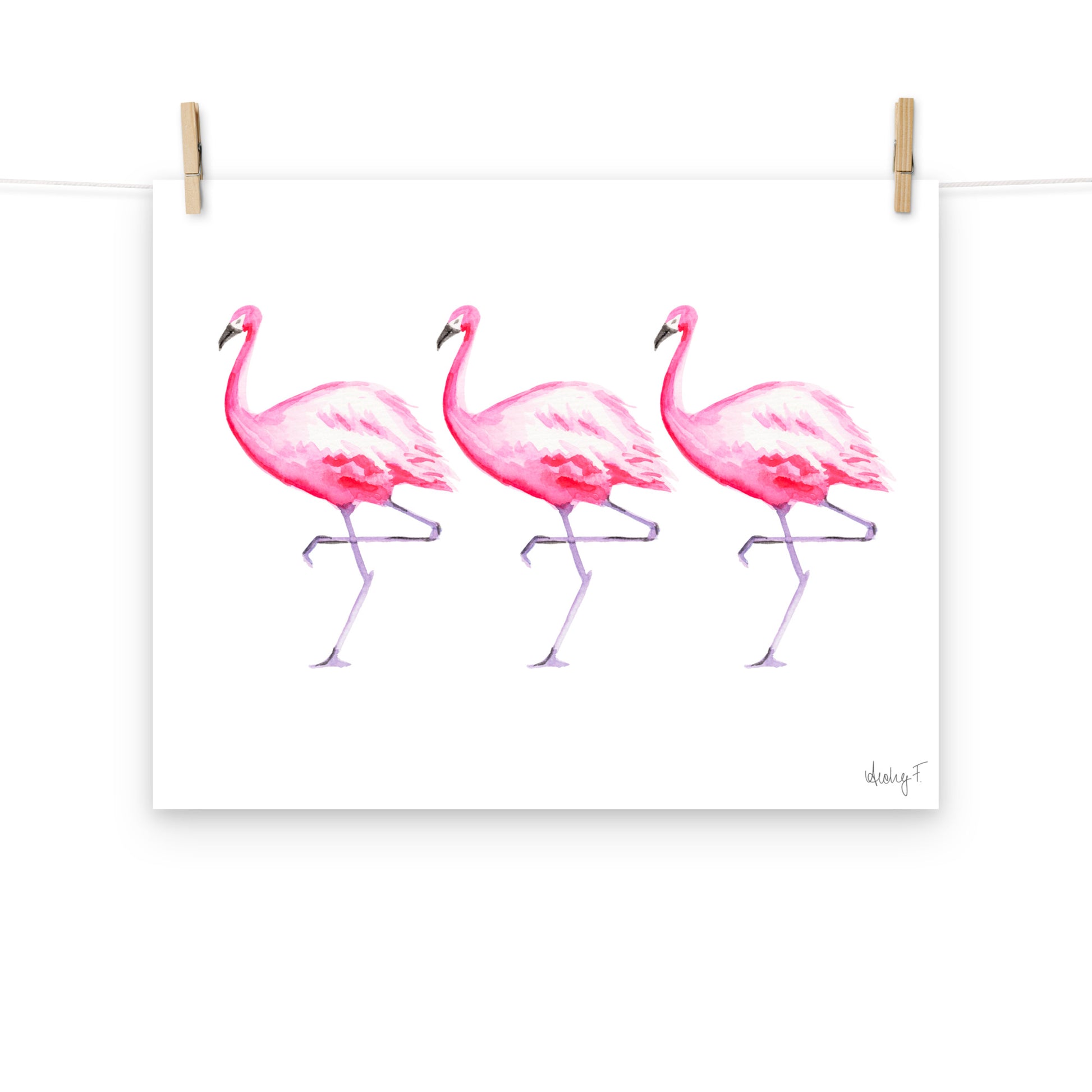 Hot Pink Flamingo Trio Watercolor Print | Various Sizes