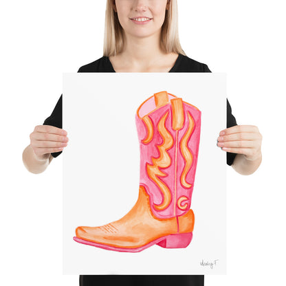 Print | Hot Pink & Orange Cowboy Boot Watercolor | Various Sizes
