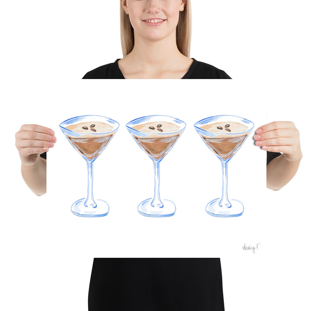 Print | Watercolor Espresso Martini Trio Painting | Bar Cart Decor | Cocktail Art Poster