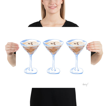 Print | Watercolor Espresso Martini Trio Painting | Bar Cart Decor | Cocktail Art Poster