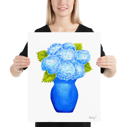 Print | Blue Hydrangea Blooms in Blue Vase | Various Sizes