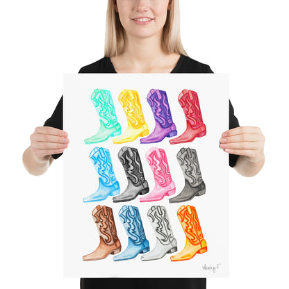 Print | Watercolor 12 Cowboy Boots 16″×20″
