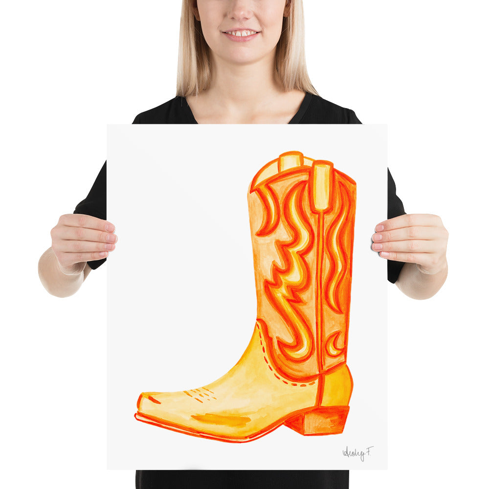 Print | Watercolor Orange Cowboy Boot 16″×20″