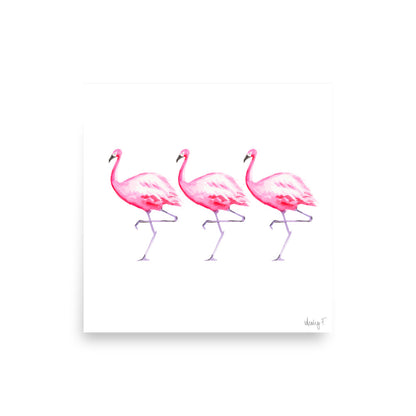 Hot Pink Flamingo Trio Watercolor Print | Various Sizes 18″×18″