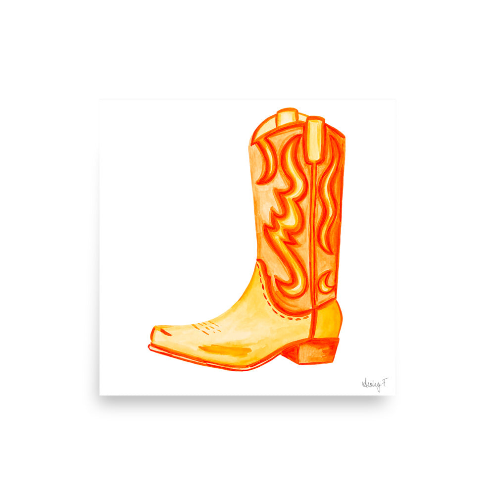 Print | Watercolor Orange Cowboy Boot 18″×18″