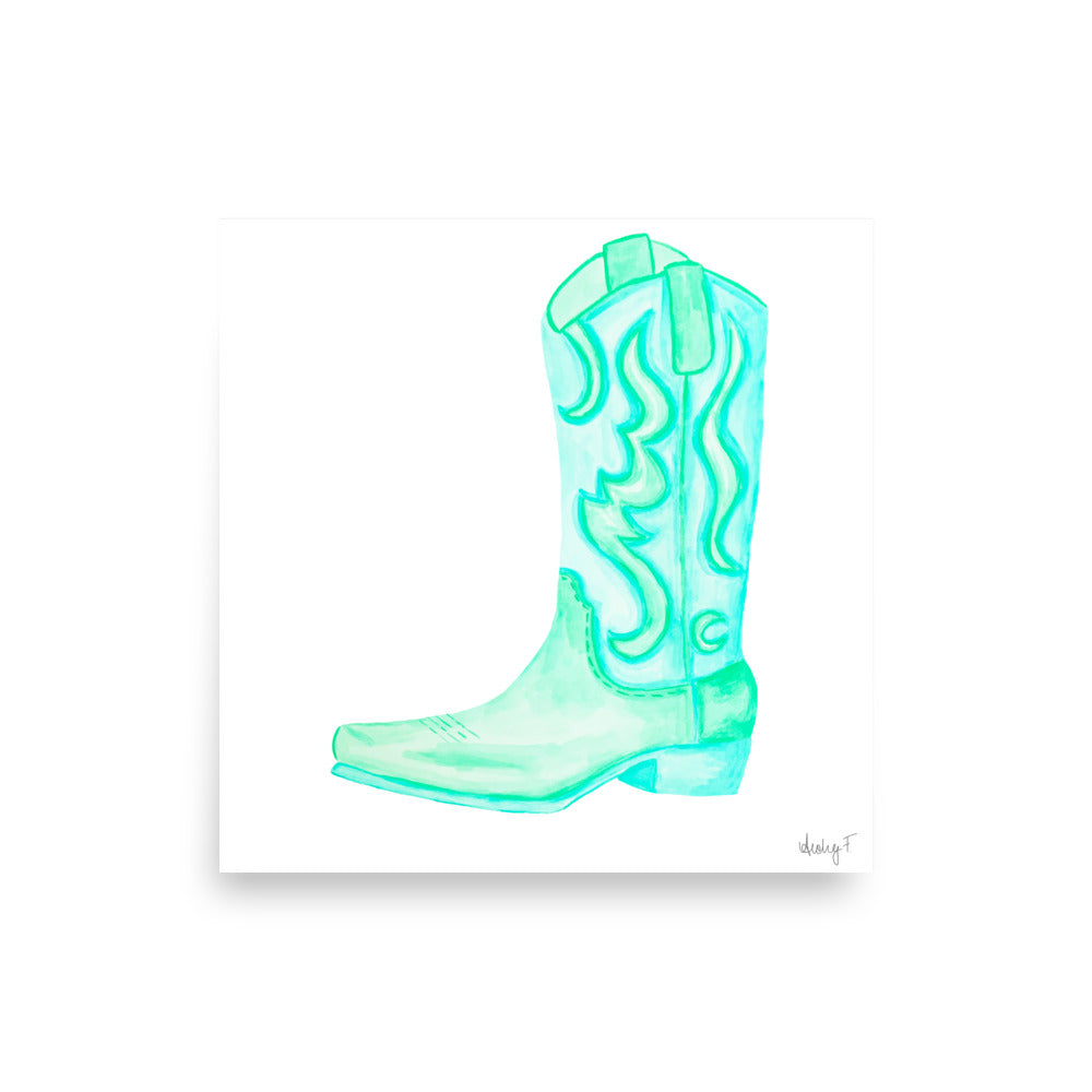 Print | Watercolor Mint Turquoise Cowboy Boot